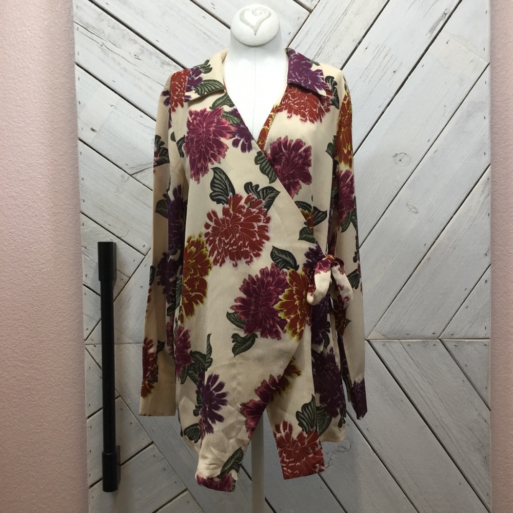 Emelia Floral Long Sleeve Wrap Blouse
